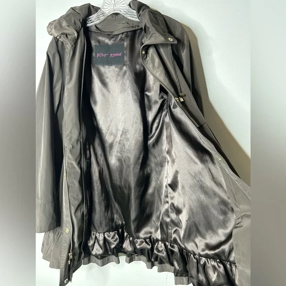 Betsey Johnson Brown Ruffle Edge Coat Size XS *missing hood button - Picture 8 of 16